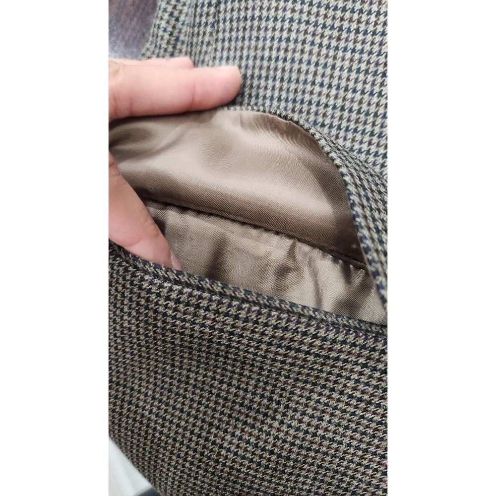 Ralph Lauren Mens Blazer Jacket Single Breasted 42R Houndstooth Brown Silk Blend - Picture 12 of 16